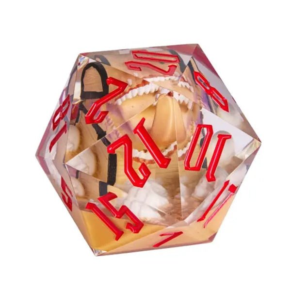 The Jaws of the Deceiver – 55mm Encapsulated Mimic D20 Dice