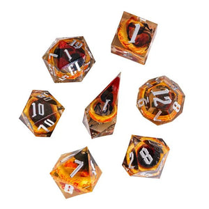 Ringbearer’s Fortune – 7pc Handmade Amber Ring Dice Set - Nerd Gear Gaming Inc.