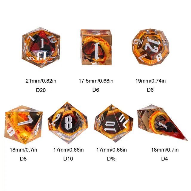 Ringbearer’s Fortune – 7pc Handmade Amber Ring Dice Set - Nerd Gear Gaming Inc.