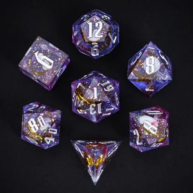 The Astral Coil – 7pc Handmade Golden Ribbon Dice Set - Nerd Gear Gaming Inc.
