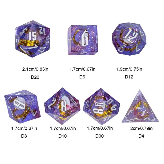 The Astral Coil – 7pc Handmade Golden Ribbon Dice Set - Nerd Gear Gaming Inc.