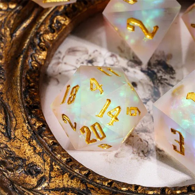 The Aurora Mist – 7pc Handmade Frosted Dice Set - Nerd Gear Gaming Inc.
