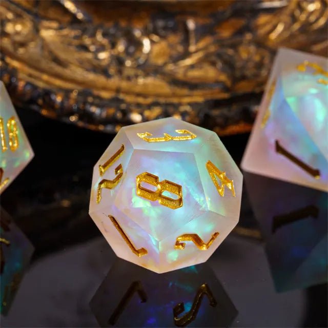 The Aurora Mist – 7pc Handmade Frosted Dice Set - Nerd Gear Gaming Inc.