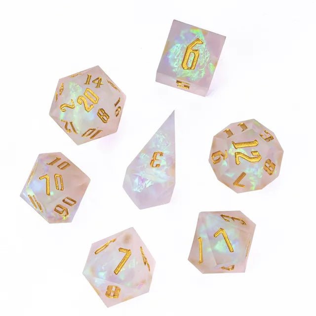 The Aurora Mist – 7pc Handmade Frosted Dice Set - Nerd Gear Gaming Inc.