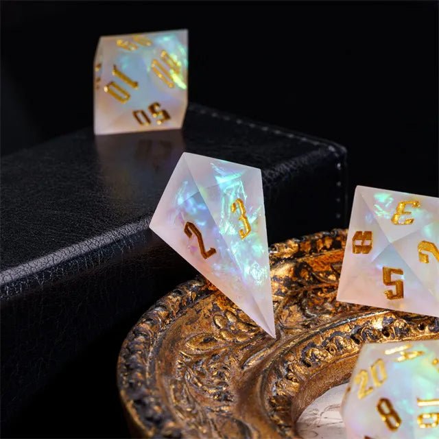 The Aurora Mist – 7pc Handmade Frosted Dice Set - Nerd Gear Gaming Inc.