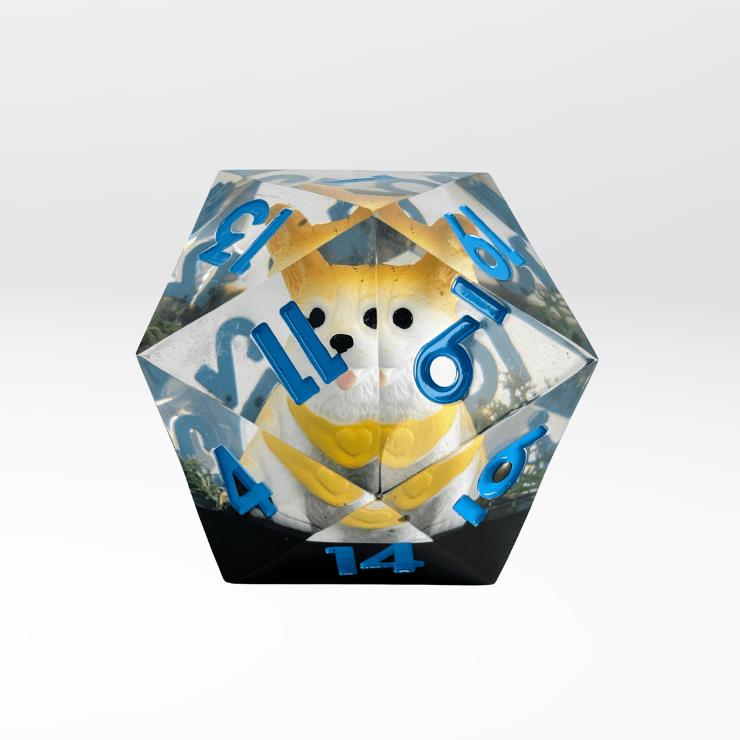 The Corgi Caprice - 55mm Handmade Resin D20 Dice - Nerd Gear Gaming Inc.