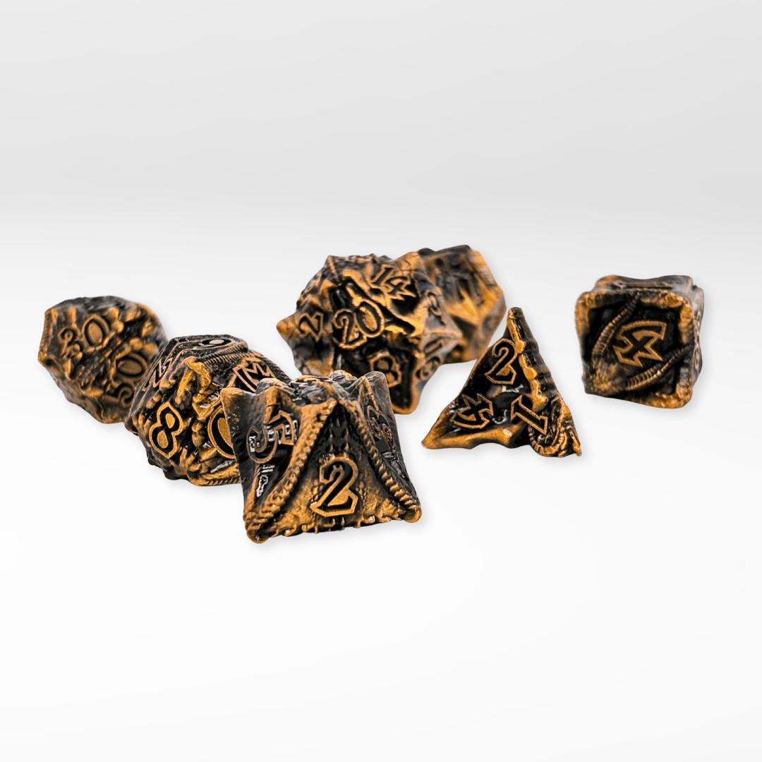 The Dragon's Scourge - 7pc Solid Metal Dice Set - Nerd Gear Gaming Inc.