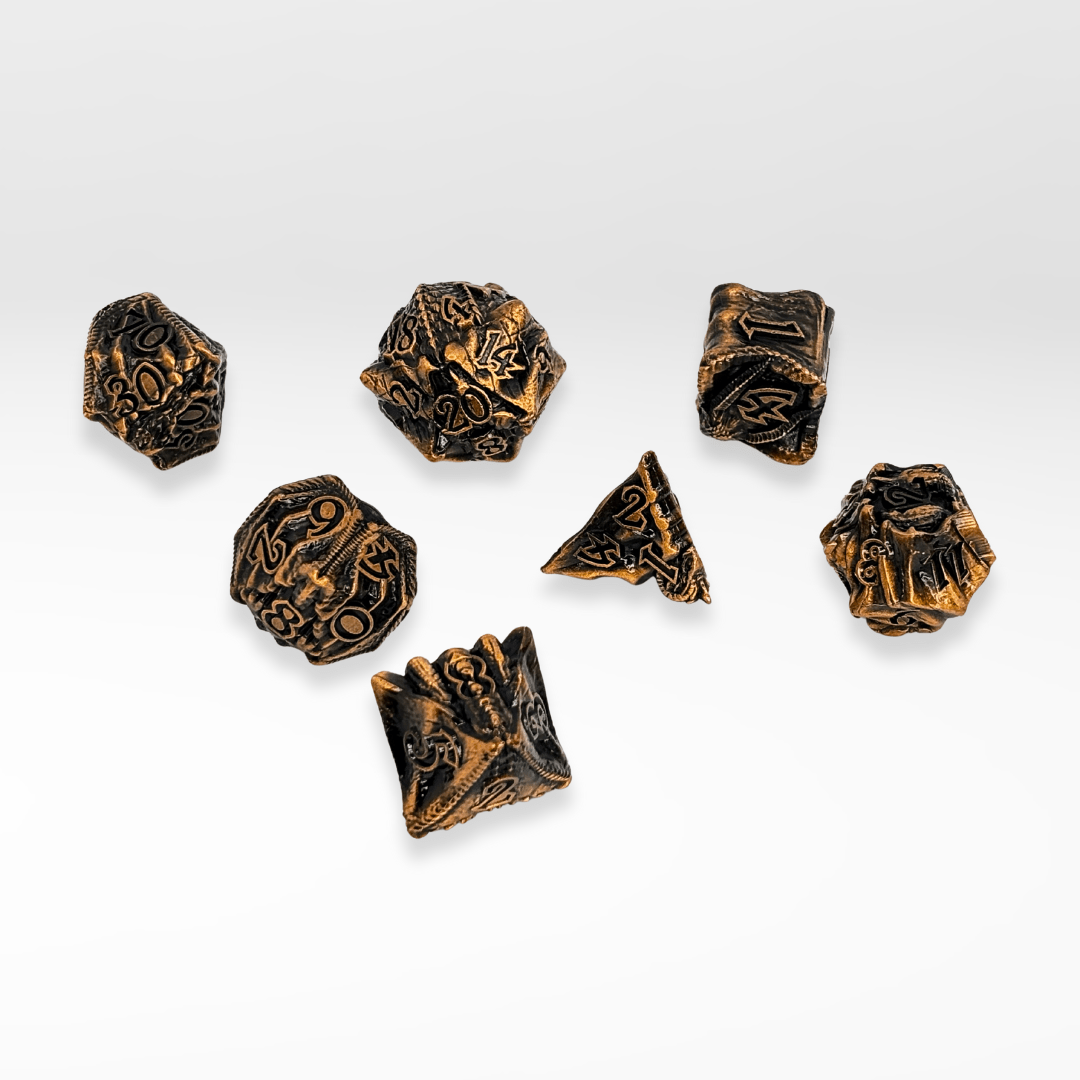 The Dragon's Scourge - 7pc Solid Metal Dice Set - Nerd Gear Gaming Inc.