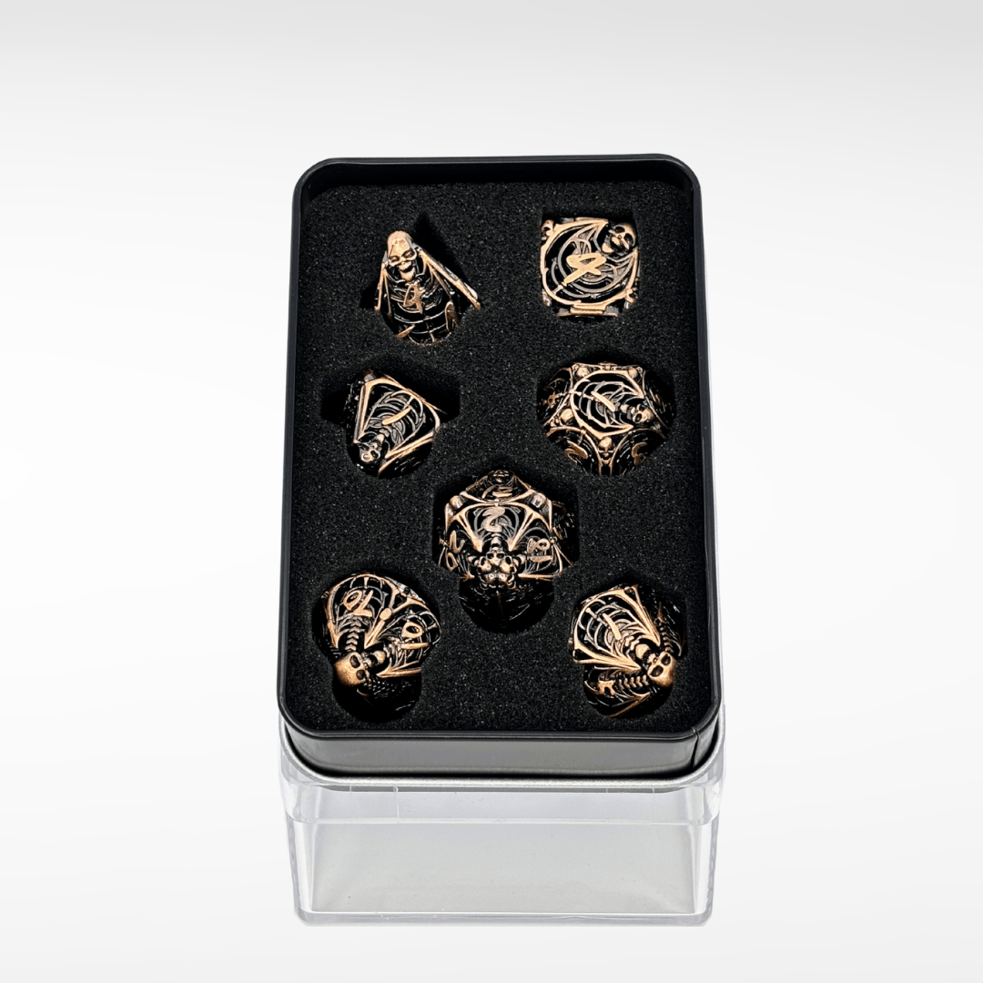 The Necromancer's Coffin - 7pc Hollow Metal Dice Set - Nerd Gear Gaming Inc.