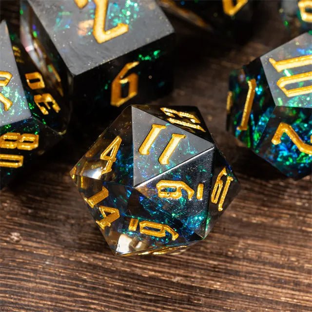 The Obsidian Prism – 7pc Handmade Sharp Dice Set - Nerd Gear Gaming Inc.