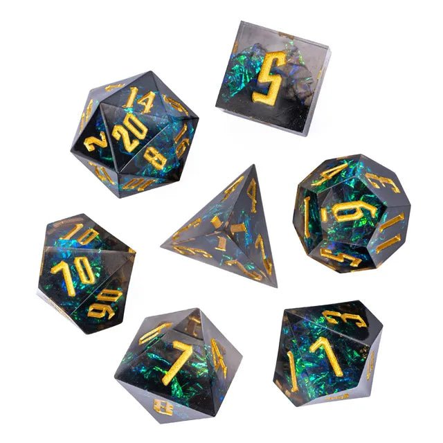 The Obsidian Prism – 7pc Handmade Sharp Dice Set - Nerd Gear Gaming Inc.