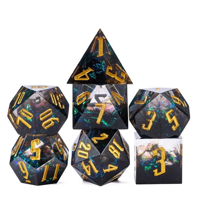 The Obsidian Prism – 7pc Handmade Sharp Dice Set - Nerd Gear Gaming Inc.