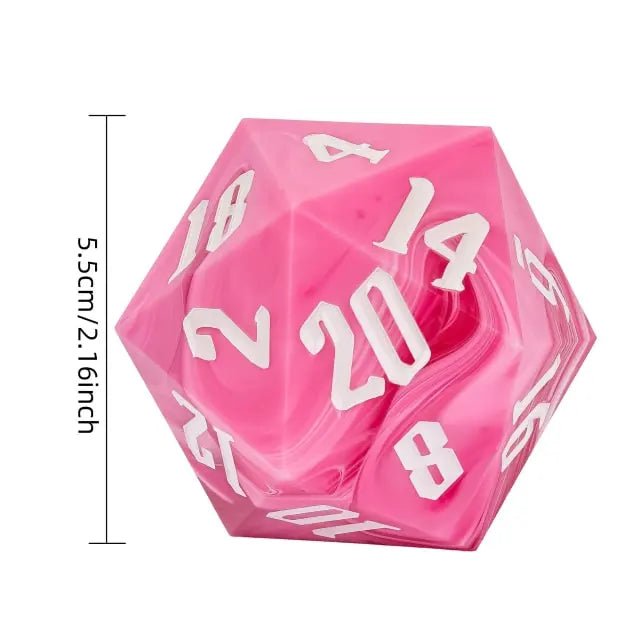 The Potion of Charm – 55mm Pink Acrylic Swirl D20 Dice - Nerd Gear Gaming Inc.