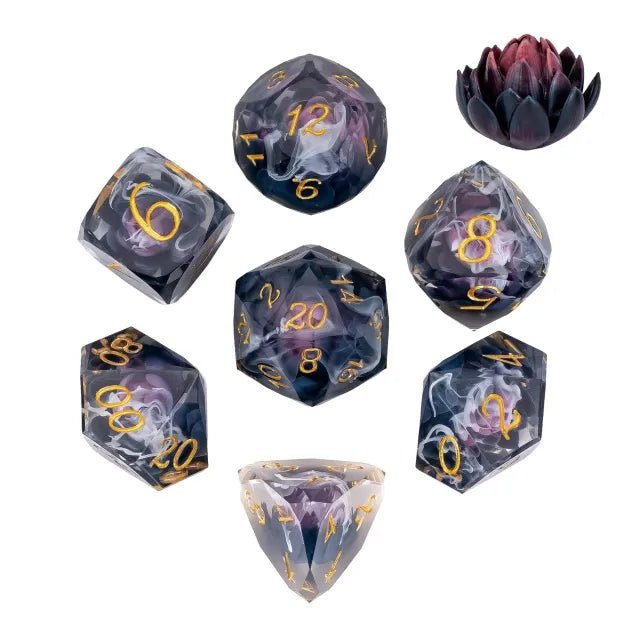 The Shadow Bloom – 7pc Handmade Sharp Lotus Dice Set - Nerd Gear Gaming Inc.