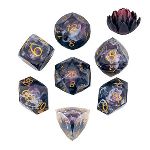 The Shadow Bloom – 7pc Handmade Sharp Lotus Dice Set - Nerd Gear Gaming Inc.
