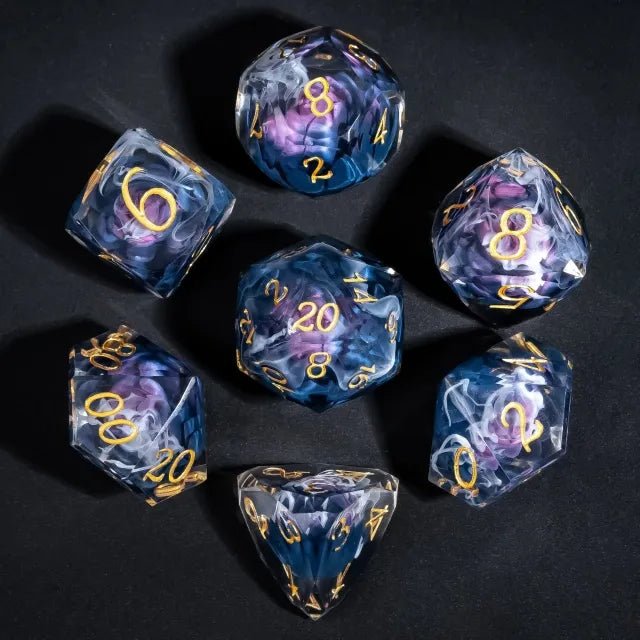 The Shadow Bloom – 7pc Handmade Sharp Lotus Dice Set - Nerd Gear Gaming Inc.