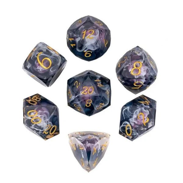 The Shadow Bloom – 7pc Handmade Sharp Lotus Dice Set - Nerd Gear Gaming Inc.
