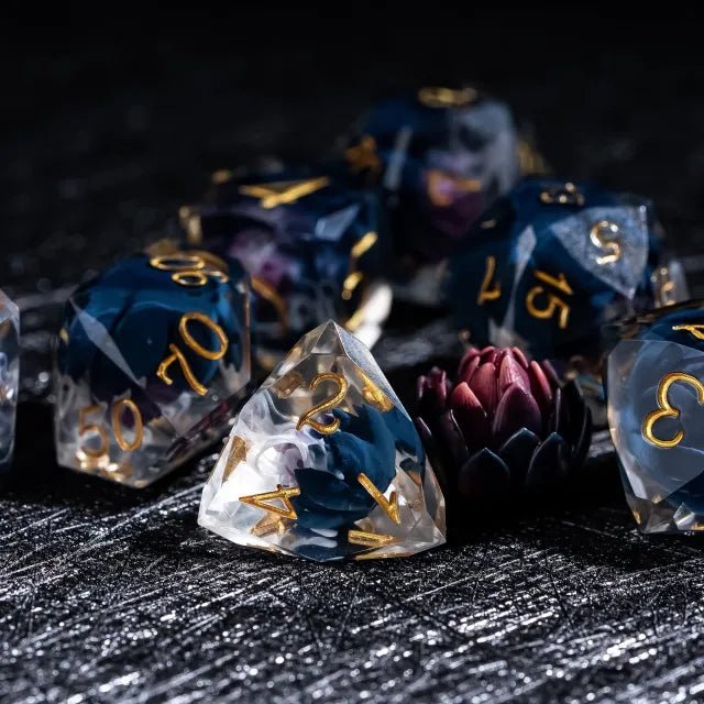 The Shadow Bloom – 7pc Handmade Sharp Lotus Dice Set - Nerd Gear Gaming Inc.