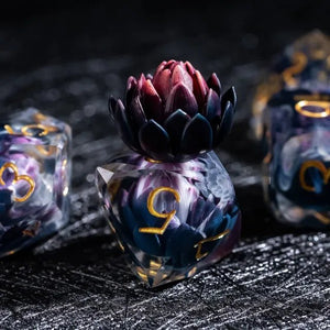 The Shadow Bloom – 7pc Handmade Sharp Lotus Dice Set - Nerd Gear Gaming Inc.